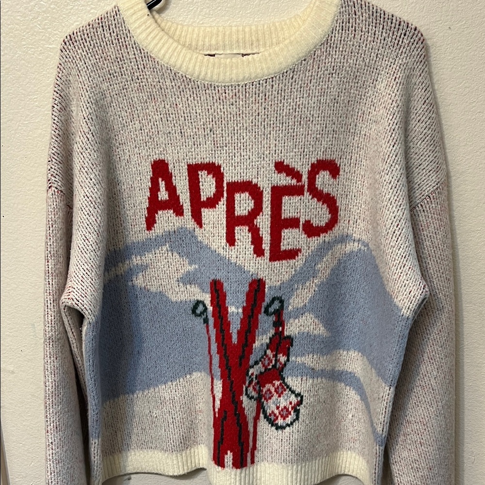 a new day Après Ski Sweater - Cream and Red with Blue Accents